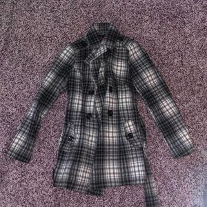 Plaid Fleece Trench Coat